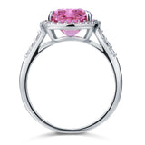 6.00ct Classic Cushion Cut Pink Diamond Halo Engagement Ring, Diamond Shoulders, 925 Silver
