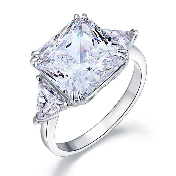 8.00ct Classic Radiant Cut Diamond Engagement Ring, 925 Silver