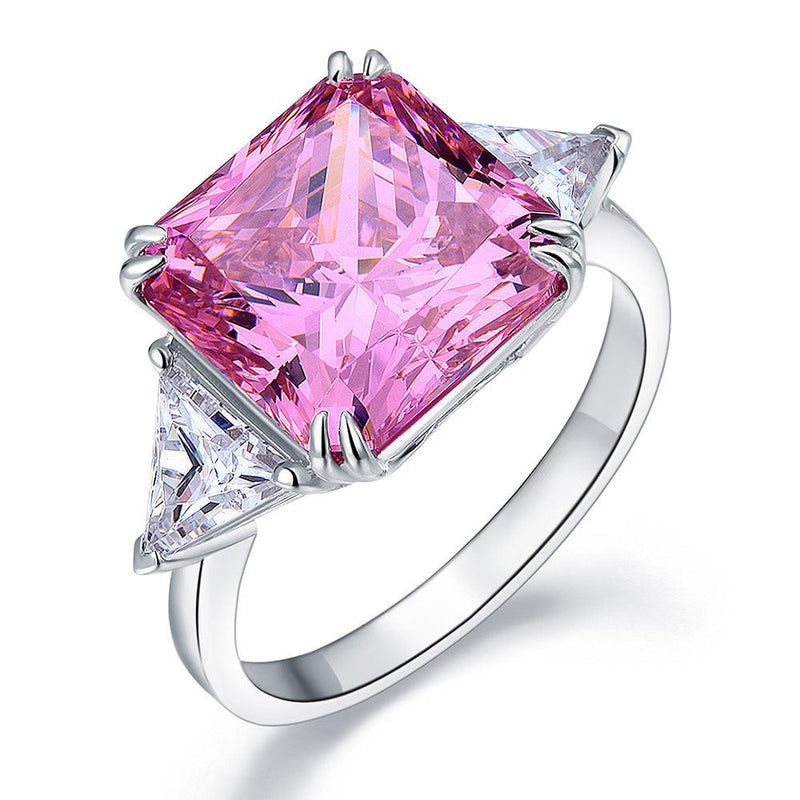 8.00ct Classic Radiant Cut Pink Diamond Engagement Ring, 925 Silver