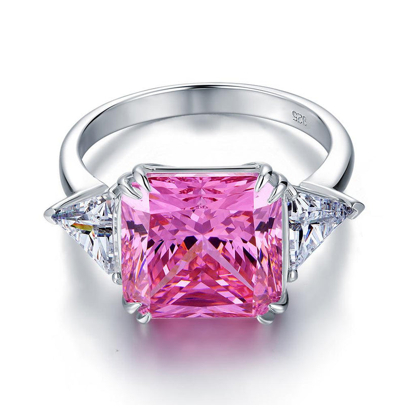8.00ct Classic Radiant Cut Pink Diamond Engagement Ring, 925 Silver