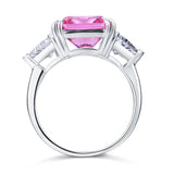 8.00ct Classic Radiant Cut Pink Diamond Engagement Ring, 925 Silver