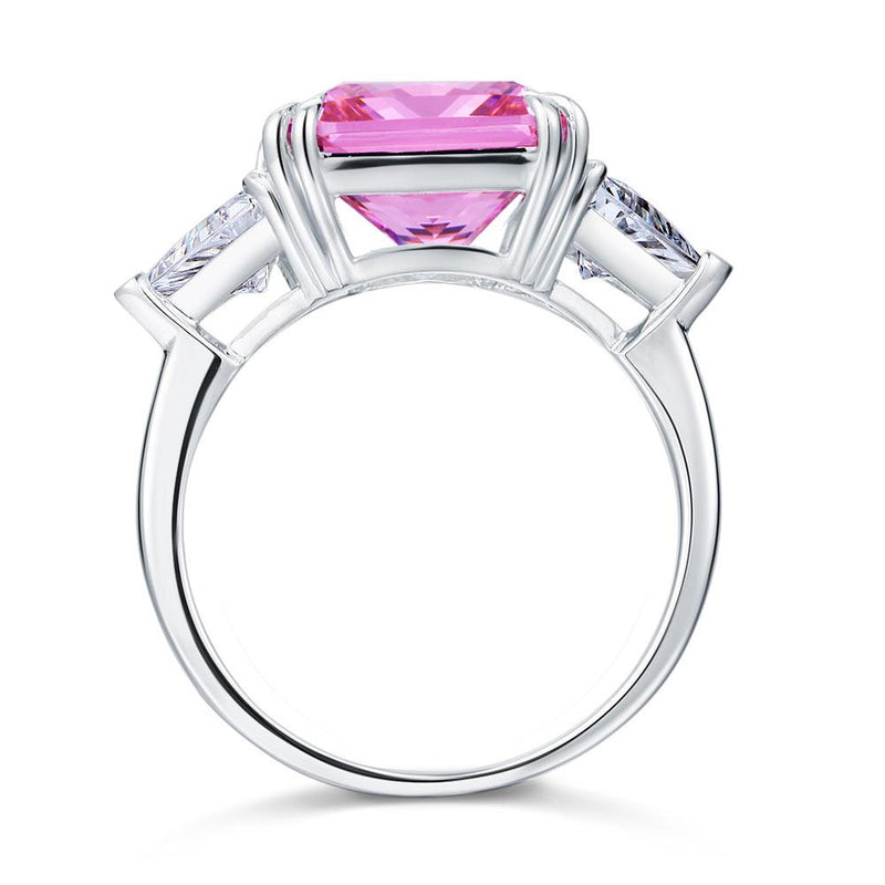 8.00ct Classic Radiant Cut Pink Diamond Engagement Ring, 925 Silver