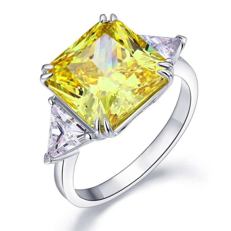 8.00ct Classic Radiant Cut Yellow Diamond Engagement Ring, 925 Silver