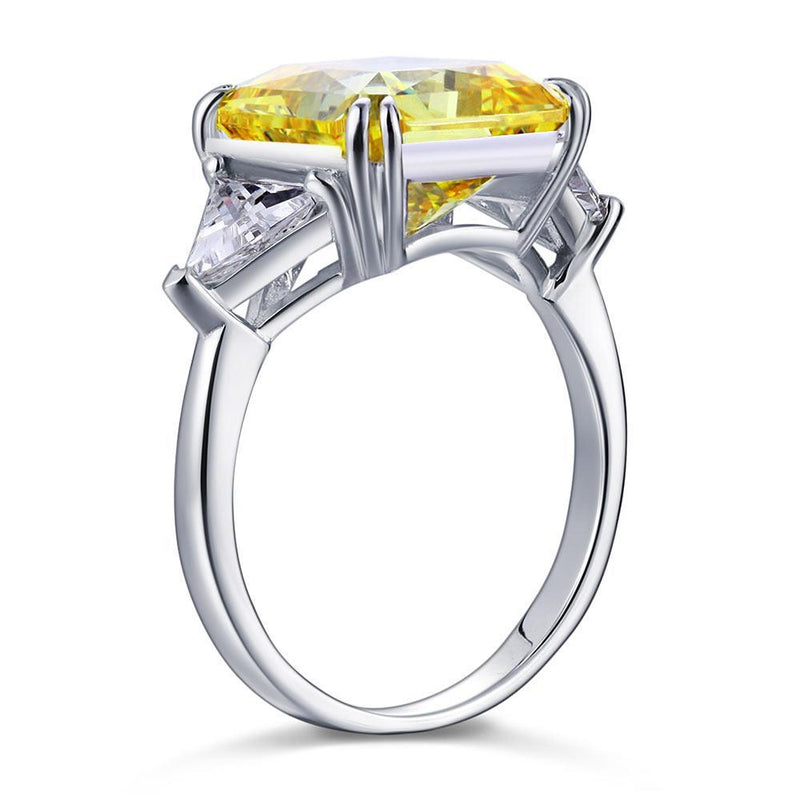 8.00ct Classic Radiant Cut Yellow Diamond Engagement Ring, 925 Silver