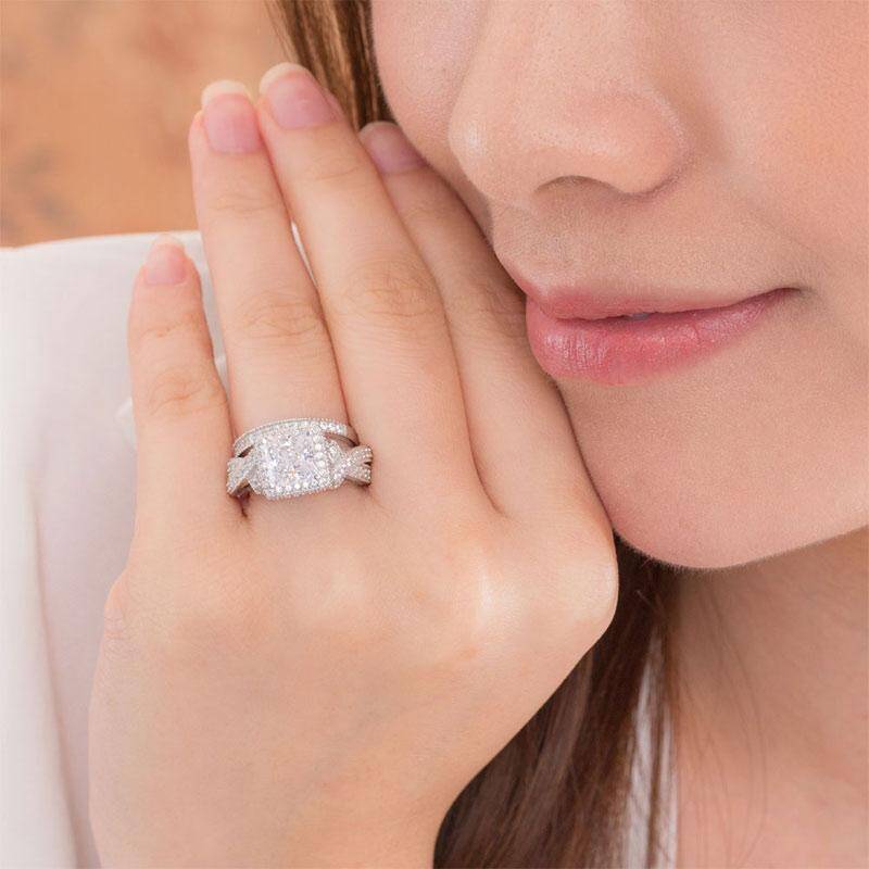 1.50ct Vintage Princess Cut Diamond Bridal Ring Set