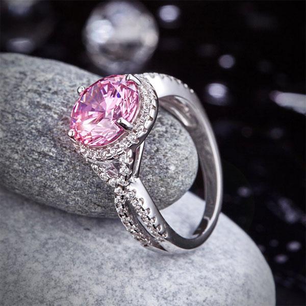 3.00ct Vivid Pink Diamond Engagement Ring, Round Brilliant Cut Twist, 925 Silver