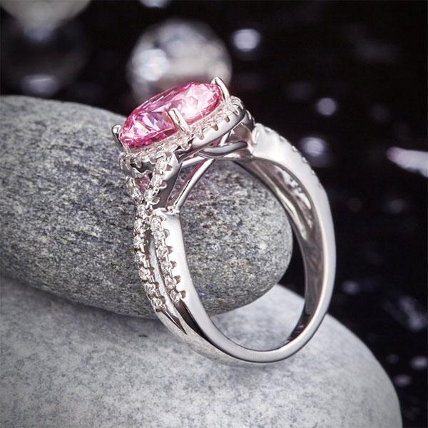 3.00ct Vivid Pink Diamond Engagement Ring, Round Brilliant Cut Twist, 925 Silver