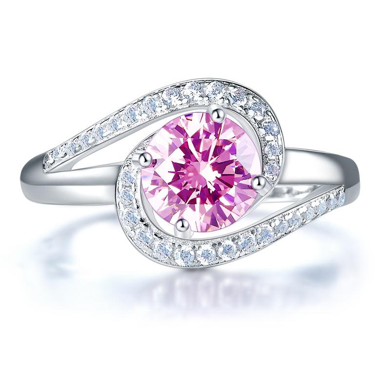 1.25ct Vivid Pink, Round Brilliant Cut Diamond Twist Engagement Ring