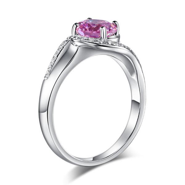 1.25ct Vivid Pink, Round Brilliant Cut Diamond Twist Engagement Ring