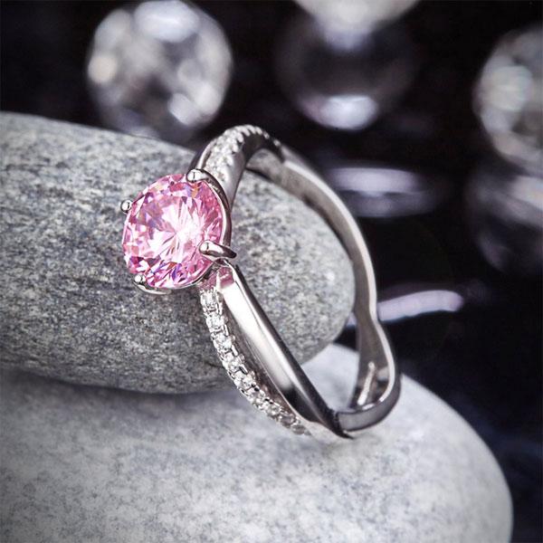 1.50ct Pink Diamond Engagement Ring, Twisted Band, 925 Silver