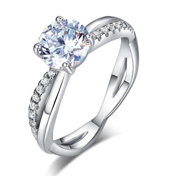 1.50ct Diamond Engagement Ring, Twisted Band, 925 Sterling Silver