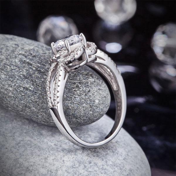 1.00ct Floral Diamond Halo Ring, Round Brilliant Cut Centre Stone