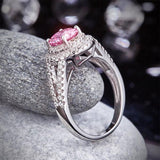 1.25ct Pink Diamond, Double Halo, Round Brilliant Cut Engagement Ring, 925 Sterling Silver