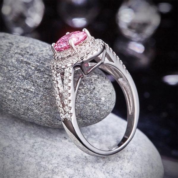 1.25ct Pink Diamond Double Halo Round Brilliant Cut Engagement Ring Infinity Diamond Jewellery