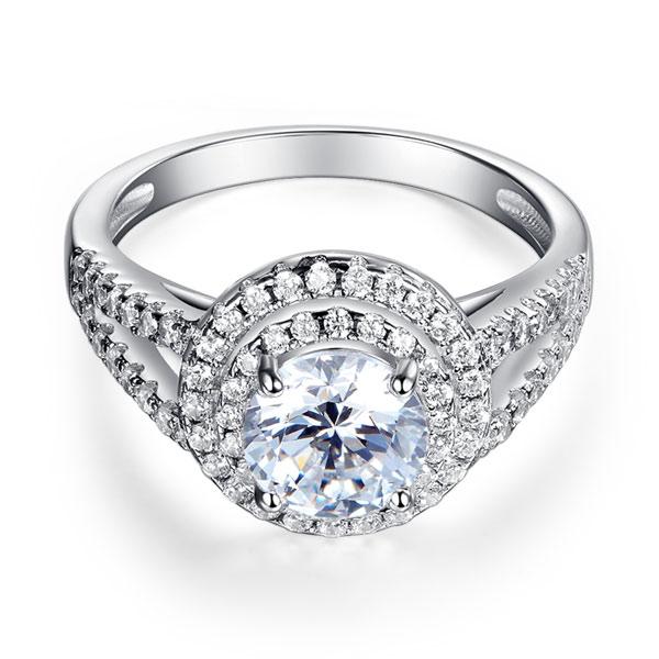 1.25ct Double Halo, Round Brilliant Cut Diamond Engagement Ring, 925 Sterling Silver