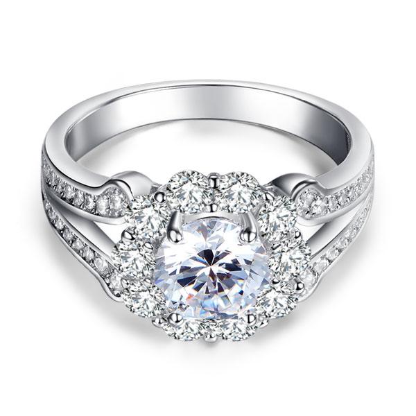 1.25ct Vintage Diamond Halo Engagement Ring, Round Brilliant Cut Diamond, 925