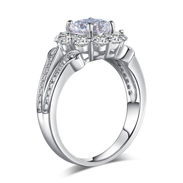 1.25ct Vintage Diamond Halo Engagement Ring, Round Brilliant Cut Diamond, 925