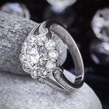 1.25ct Vintage Diamond Halo Engagement Ring, Round Brilliant Cut Diamond, 925