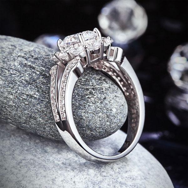 1.25ct Vintage Diamond Halo Engagement Ring, Round Brilliant Cut Diamond, 925