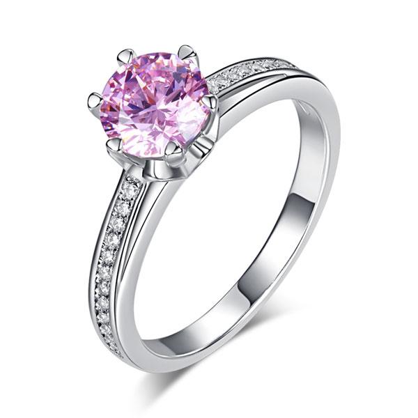 1.25ct Pink Diamond, Classic Round Cut Solitaire, 925 Sterling Silver Engagement Ring