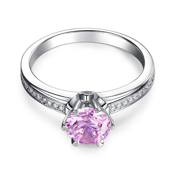 1.25ct Pink Diamond, Classic Round Cut Solitaire, 925 Sterling Silver Engagement Ring