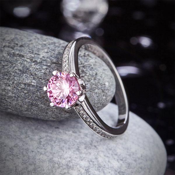 1.25ct Pink Diamond, Classic Round Cut Solitaire, 925 Sterling Silver Engagement Ring