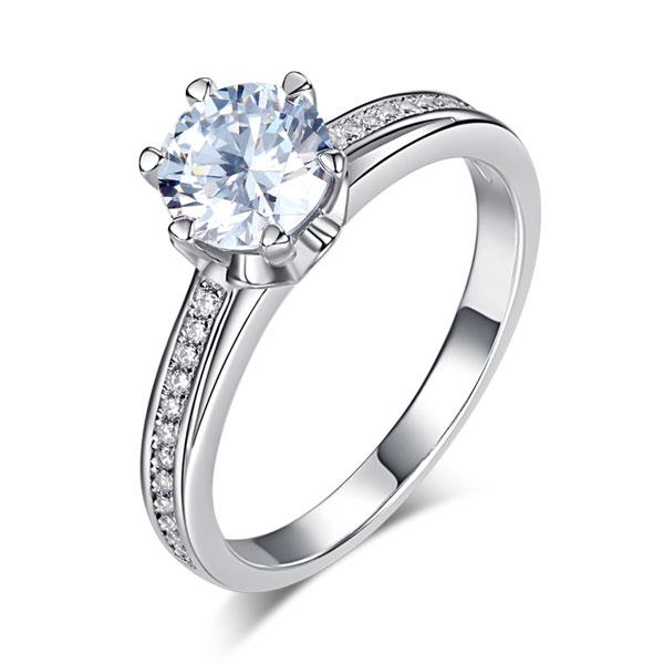 1.25ct Classic Round Cut Diamond Solitaire, 925 Sterling Silver Engagement Ring