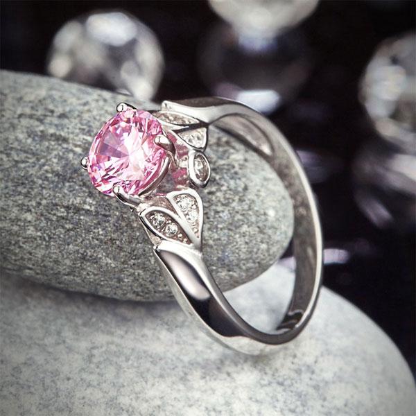 1.25ct  Vintage Pink Diamond Ring, Round Brilliant Cut Engagement Ring