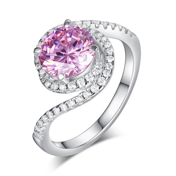 2.50ct Pink Diamond Engagement Ring, Round Brilliant Cut, Twist Design, 925 Silver