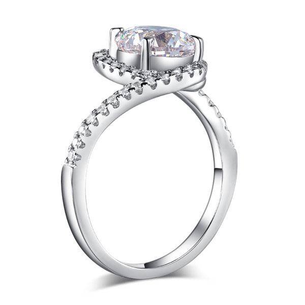2.50ct Diamond Twist Halo Engagement Ring, Round Brilliant Cut, 925 Silver