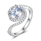 2.50ct Diamond Twist Halo Engagement Ring, Round Brilliant Cut, 925 Silver