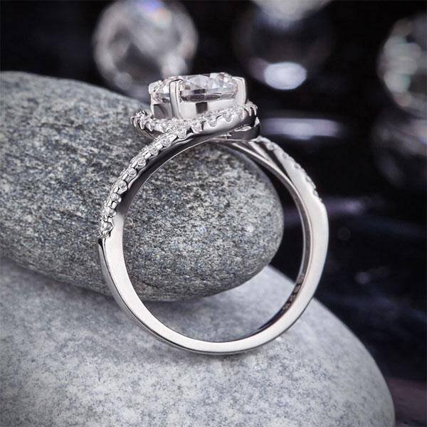 2.50ct Diamond Twist Halo Engagement Ring, Round Brilliant Cut, 925 Silver