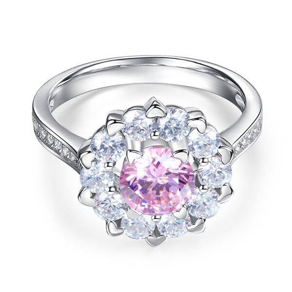 2.2ct Pink Diamond Halo Engagement Ring, Round Brilliant Cut, 925 Silver