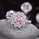 2.2ct Pink Diamond Halo Engagement Ring, Round Brilliant Cut, 925 Silver