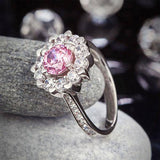 2.2ct Pink Diamond Halo Engagement Ring, Round Brilliant Cut, 925 Silver