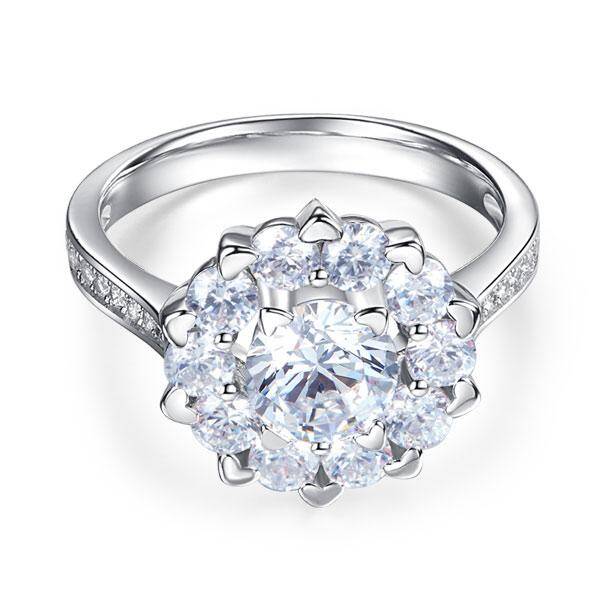 2.2ct Art Deco Diamond Halo Engagement Ring, Round Brilliant Cut, 925 Silver