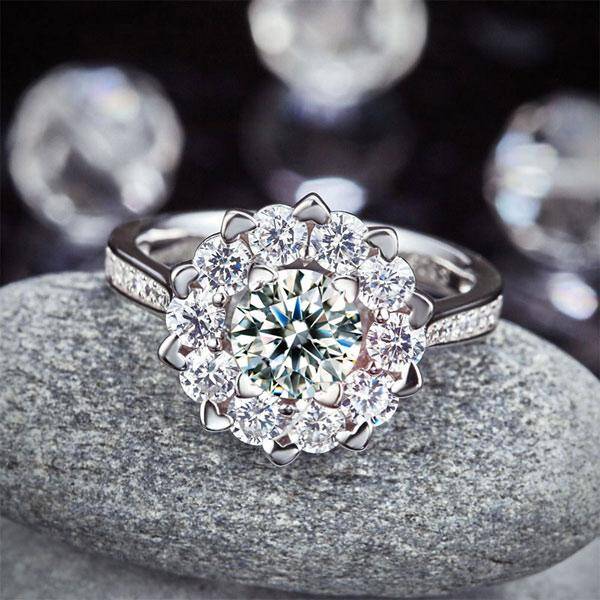 2.2ct Art Deco Diamond Halo Engagement Ring, Round Brilliant Cut, 925 Silver