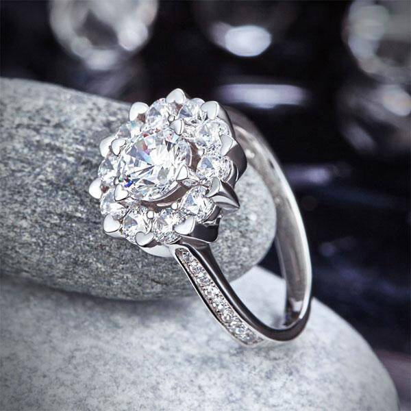 2.2ct Art Deco Diamond Halo Engagement Ring, Round Brilliant Cut, 925 Silver