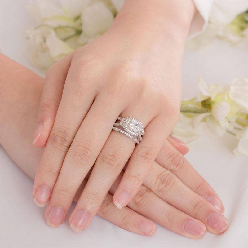 1.00ct Vintage Princess Cut Diamond Bridal Ring Set, 925 Sterling Silver
