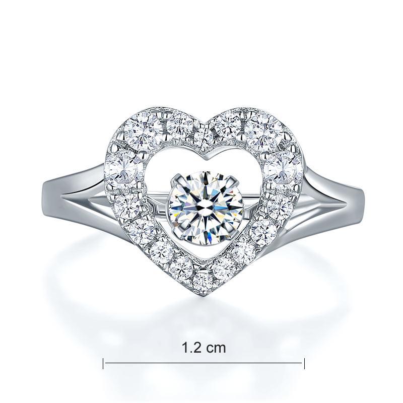 0.25ct Heart Halo Spinning Diamond Ring, Round Cut, 925 Silver