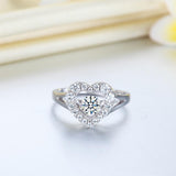 0.25ct Heart Halo Spinning Diamond Ring, Round Cut, 925 Silver
