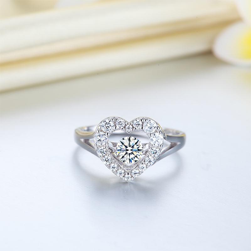 0.25ct Heart Halo Spinning Diamond Ring, Round Cut, 925 Silver
