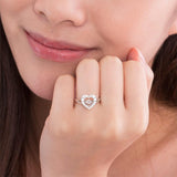 0.25ct Heart Halo Spinning Diamond Ring, Round Cut, 925 Silver