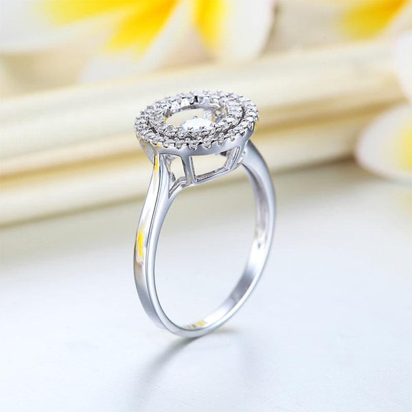 0.25ct Double Halo Spinning Diamond Ring, Round Cut, 925 Silver