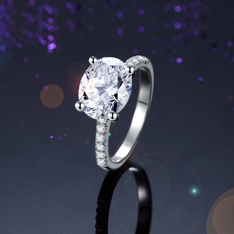 4.00ct Classic Oval Cut Diamond Engagement Ring, 925 Sterling Silver