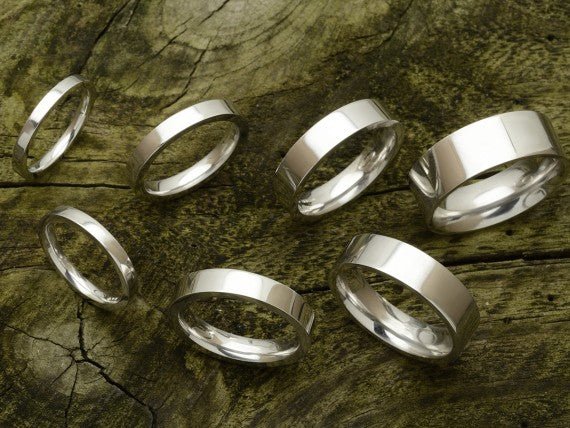 Flat Court Shaped Wedding Band, Polished Finish,  Choose Your Metal & Width