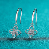 Four Leaf Clover Drop Diamond Earrings, 925 Sterling Silver