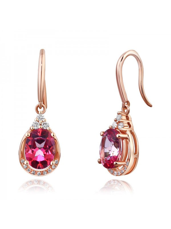 1.60ct each, Oval Cut Pink Topaz Earrings, Gemstone and Diamond Earrings, 14kt Rose Gold