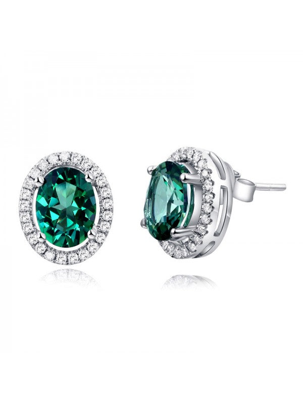 1.65ct each, Oval Cut Green Topaz and Diamond Earrings, 14kt White Gold
