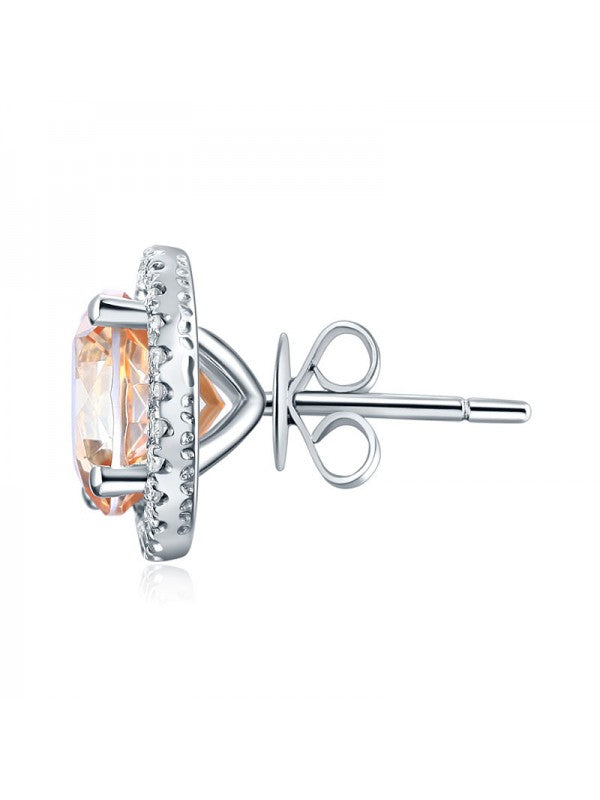 2.50ct each, Round Cut Citrine and Diamond Earrings, 14kt White Gold